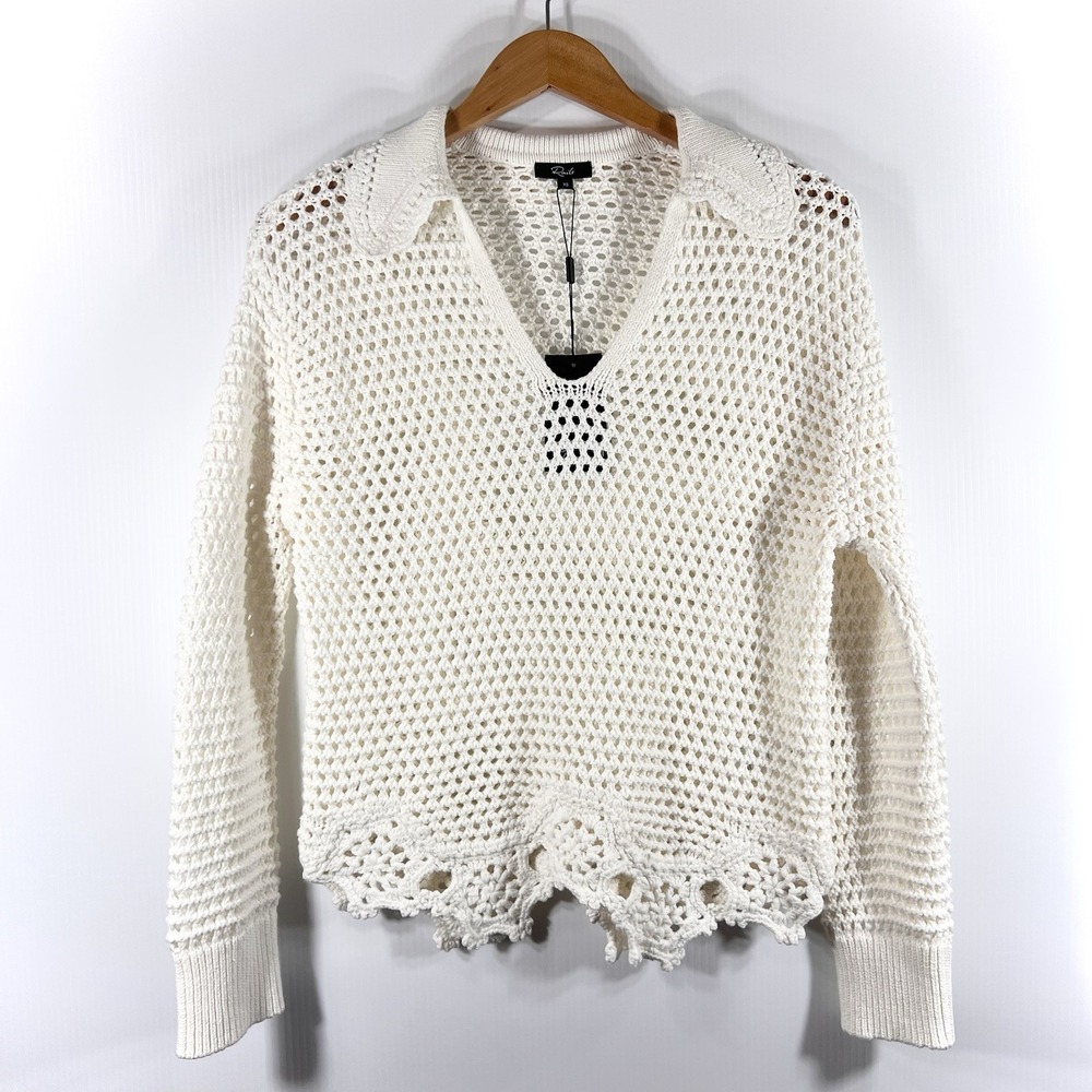 Rails Louise Cotton Sweater‎ XS Ivory Crochet Open Knit Festival Boho Vacation